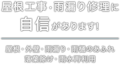 屋根・外壁・雨漏り・雨樋のあふれ・落葉除け・雨水再利用・屋根工事・雨漏り修理に自信があります！